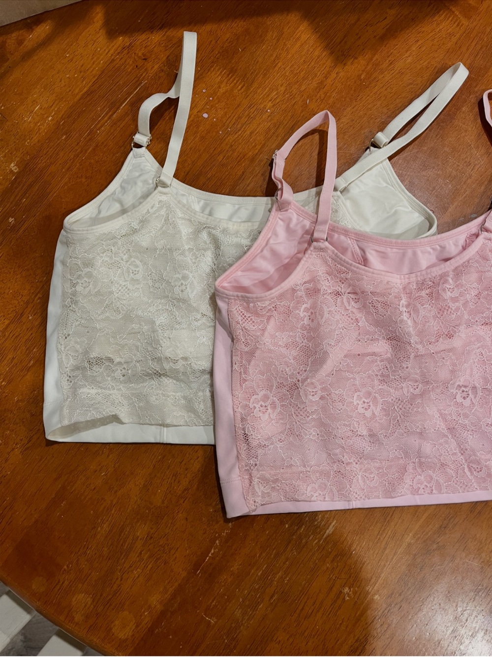 Davin & Adley Lace Cami Crop Top Set in Pink and Cream